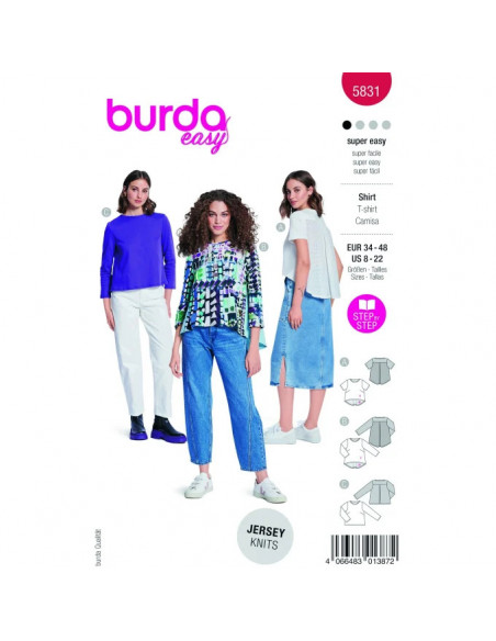 Patron Burda 5831 - T-shirt polyvalent du 34 au 48 FR