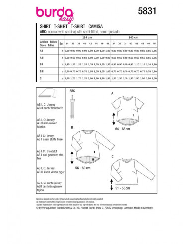 Patron Burda 5831 - T-shirt polyvalent du 34 au 48 FR