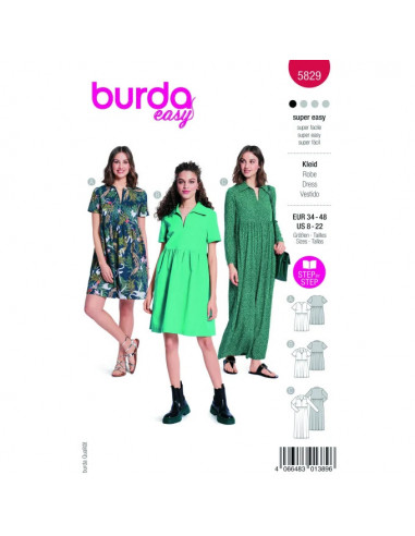 Patron Burda 5829 - Mini-robe a encolure du 34 au 48 FR