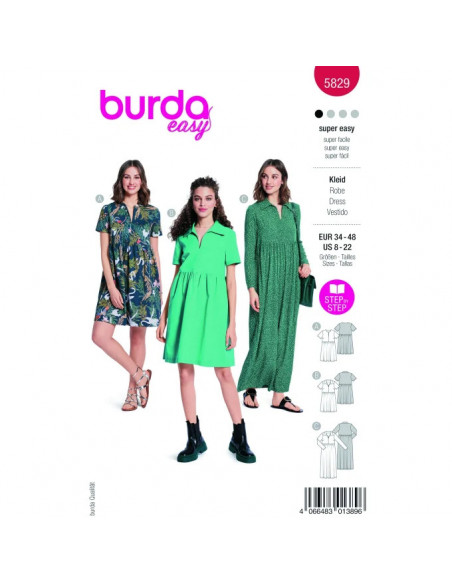 Patron Burda 5829 - Mini-robe a encolure du 34 au 48 FR