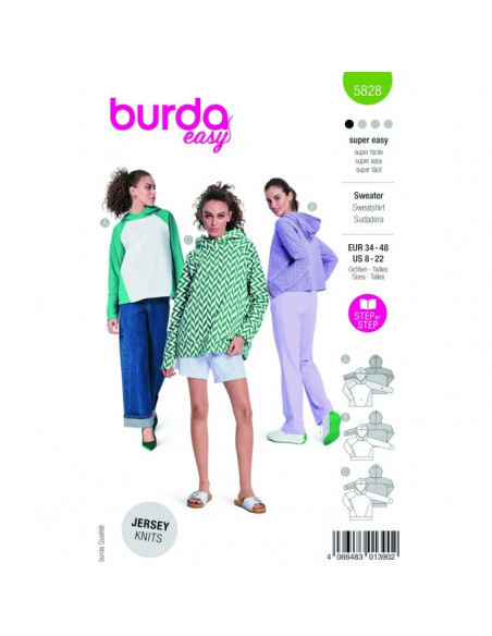 Patron Burda 5828 - T-shirt universitaire du 34 au 48 FR