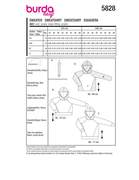 Patron Burda 5828 - T-shirt universitaire du 34 au 48 FR