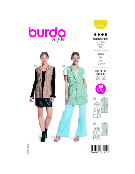 Patron Burda 5827 - Gilet a revers allongé du 36 au 46 FR
