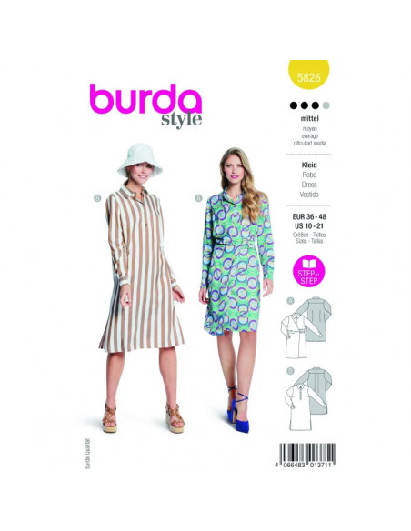Patron Burda 5826 - Robe chemise du 36 au 48 FR