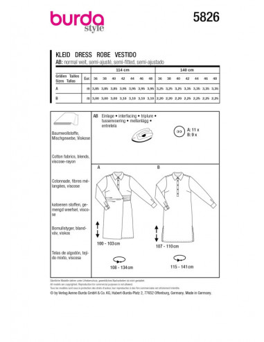 Patron Burda 5826 - Robe chemise du 36 au 48 FR