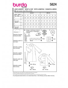 Patron Burda 5824 - Manteau décontracté du 36 au 46 FR 2
