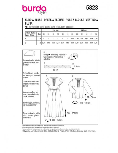 Patron Burda 5823 - Maxi- robe du 36 au 46 FR