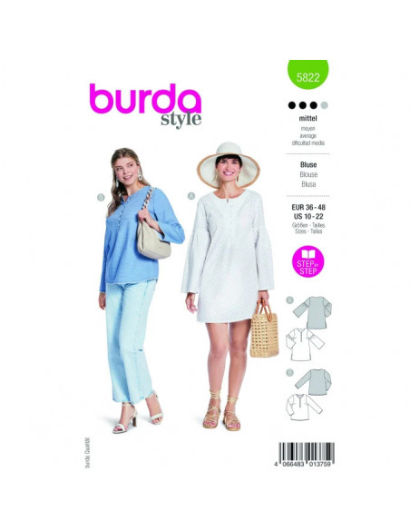 Patron Burda 5822 - Blouse rétro-chic du 36 au 48 FR