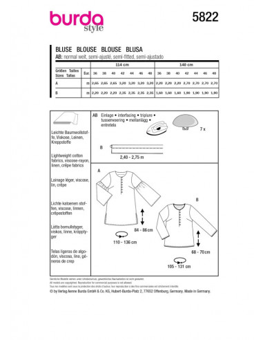 Patron Burda 5822 - Blouse rétro-chic du 36 au 48 FR