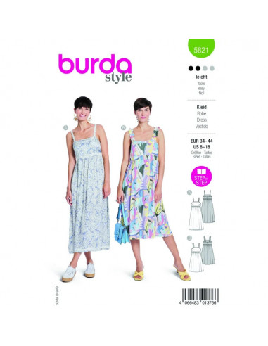 Patron Burda 5821 - Robe d'occassion du 34 au 44 FR