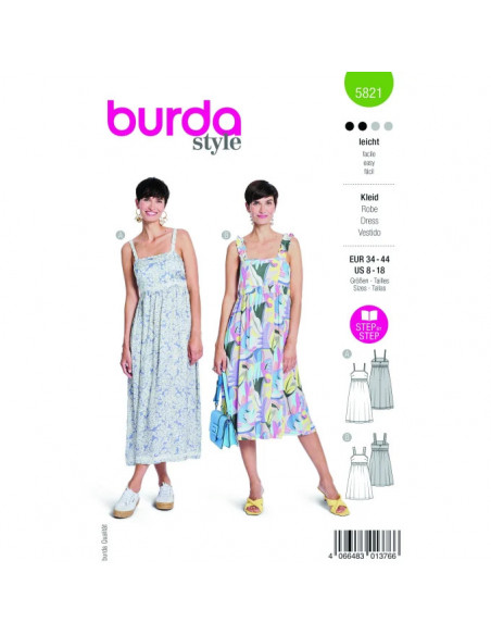 Patron Burda 5821 - Robe d'occassion du 34 au 44 FR