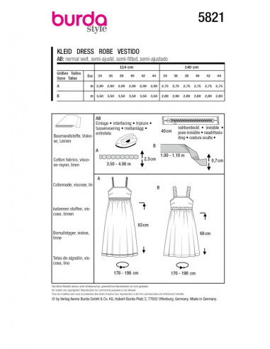 Patron Burda 5821 - Robe d'occassion du 34 au 44 FR
