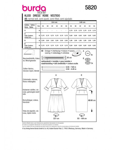 Patron Burda 5820 - Robes charme boho du 36 au 46 FR