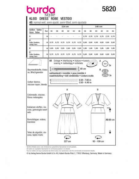 Patron Burda 5820 - Robes charme boho du 36 au 46 FR