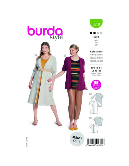 Patron Burda 5818 - Robe blouse Burda du 44 au 54 FR