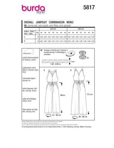 Patron Burda 5817 - Combinaisons stylées du 36 au 48 FR