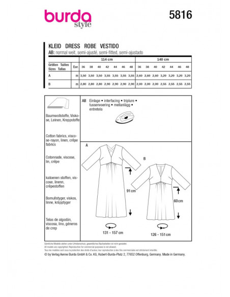 Patron Burda 5816 - Maxi robe d'été du 36 au 48 FR