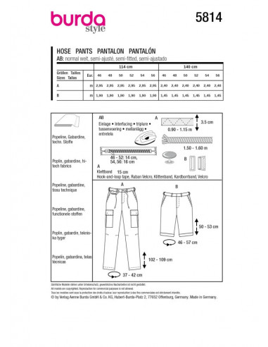 Patron Burda 5814 - Pantalons avec poches du 46 au 56 FR
