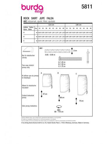 Patron Burda 5811 - Jupe avec fronces latérales du 34 au 48 FR