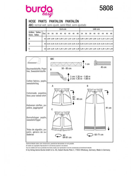 Patron Burda 5808 - Shorts et pantalons du 34 au 48 FR