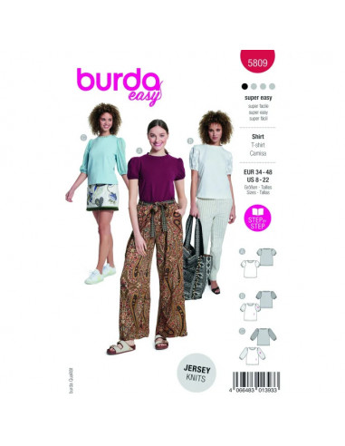 Patron Burda 5809 - T-shirt en jersey du 34 au 48 FR