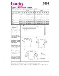 Patron Burda 5809 - T-shirt en jersey du 34 au 48 FR 2