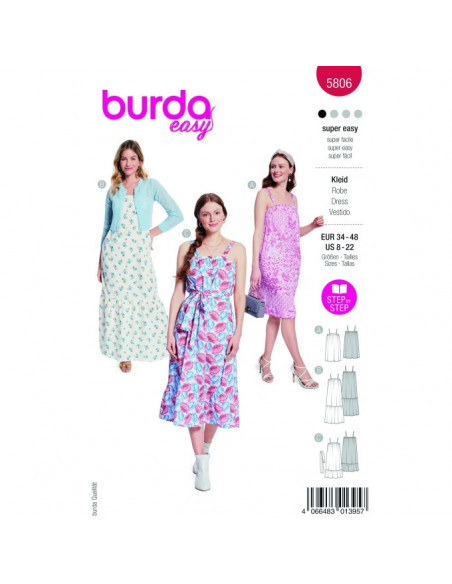 Patron Burda 5806 - Robe babydoll du 34 au 48 FR