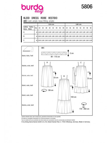 Patron Burda 5806 - Robe babydoll du 34 au 48 FR