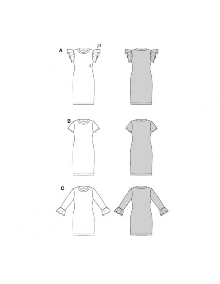Patron Burda 5805 - Robe en jersey à volants du 34 au 48 FR