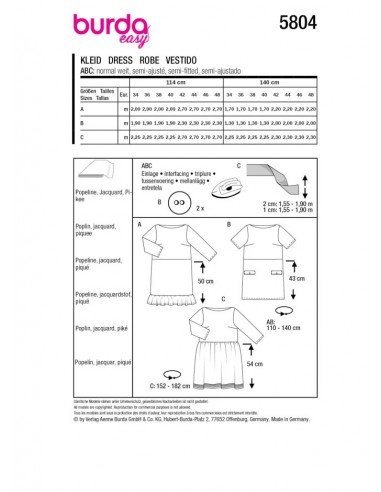 Patron Burda 5804 - Robe burda easy du 34 au 48 FR
