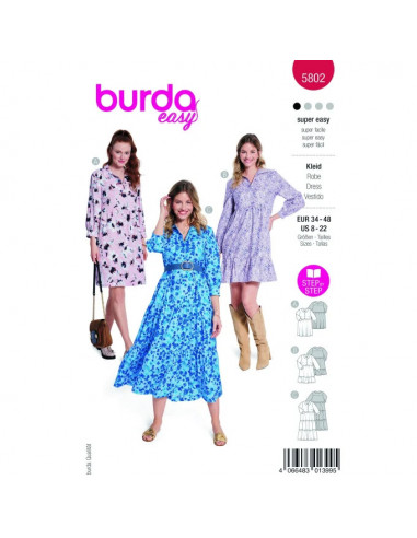 Patron Burda 5802 - Robe chemisier du 34 au 48 (FR)