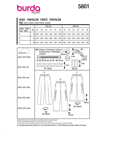 Patron Burda 5801 - Pantalon chic