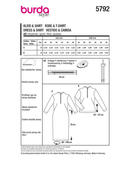 Patron Burda 5792 - Robe midi