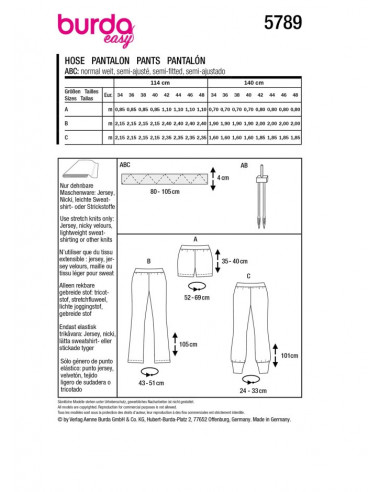 Patron Burda 5789 - Pantalon toutes occasions