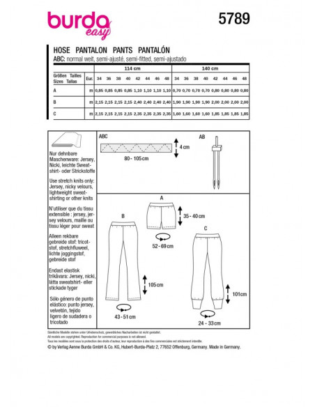 Patron Burda 5789 - Pantalon toutes occasions