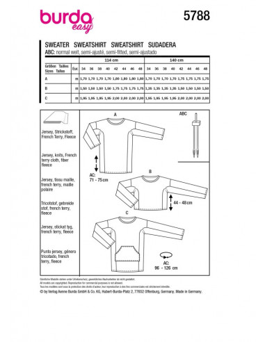 Patron Burda 5788 - Sweat et t-shirt long