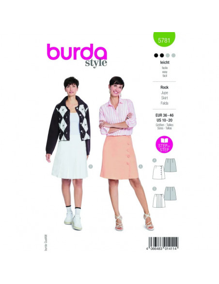 Patron Burda 5781 - Jupe simple avec une patte de boutonnage asymétrique du 36 au 46 FR