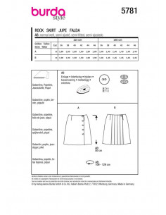 Patron Burda 5781 - Jupe simple avec une patte de boutonnage asymétrique du 36 au 46 FR 2