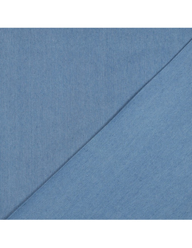 Tissu, Jean Stretch Uni, Bleu Clair, Laize 150 cm, Coton Recyclé 255g/m²