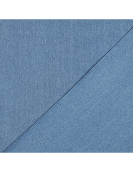 Tissu, Jean Stretch Uni, Bleu Clair, Laize 150 cm, Coton Recyclé 255g/m²