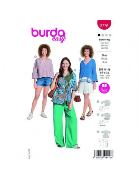 Patron Burda 5776 - Blouse tunique courte du 34 au 48 FR