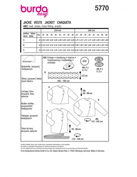 Patron Burda 5770 - Vestes tendances