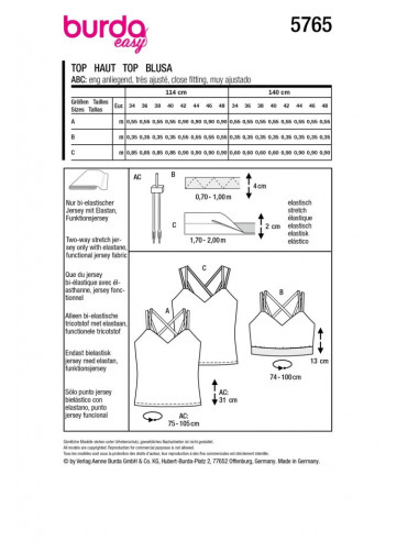 Patron Burda 5765 - Tops sportifs