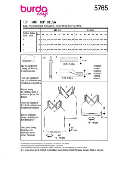 Patron Burda 5765 - Tops sportifs
