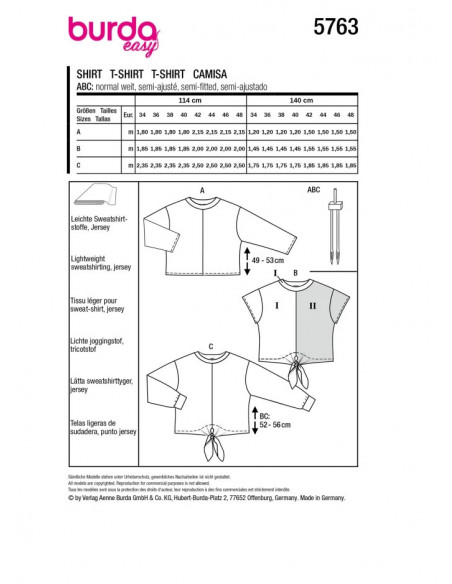 Patron Burda 5763 - T-shirt large et court