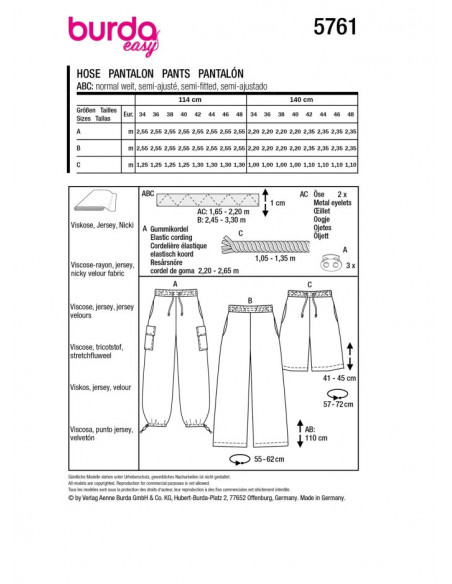 Patron Burda 5761 - Pantalons polyvalents