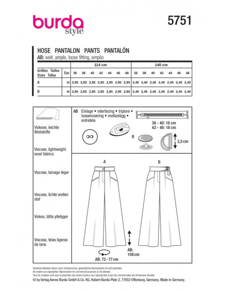 Patron Burda 5751 - Pantalon