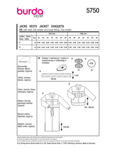 Patron Burda 5750 - Veste