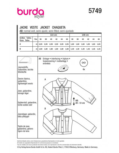 Patron Burda 5749 - Veste