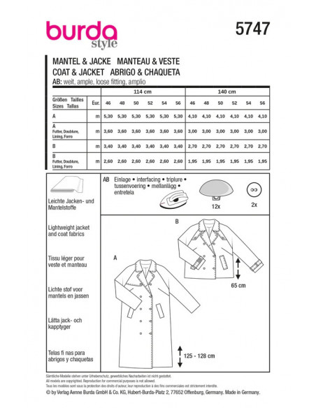 Patron Burda 5747 - Veste & Manteau